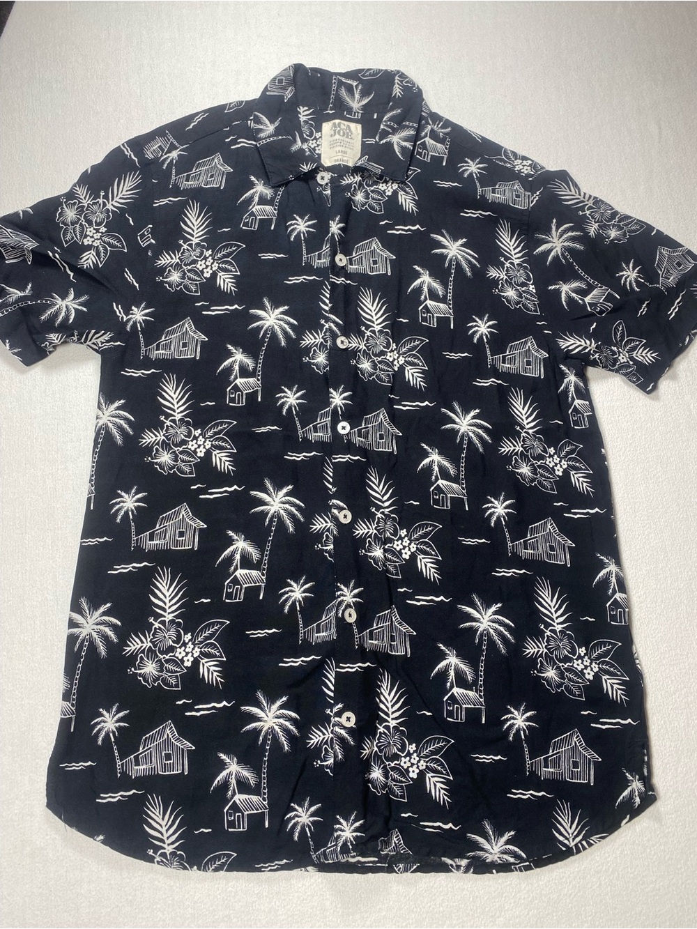 ACA Joe Men's Black Tropical Print Short-Sleeve Button-Down Shirt